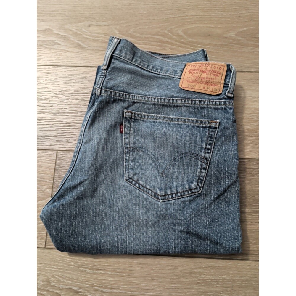 LEVIS 569 LOOSE STRAIGHT MEDIUM WASH BLUE DENIM JEANS MENS SIZE 34X30 GUC